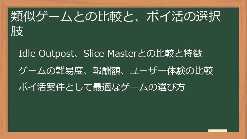 類似ゲームとの比較と、ポイ活の選択肢