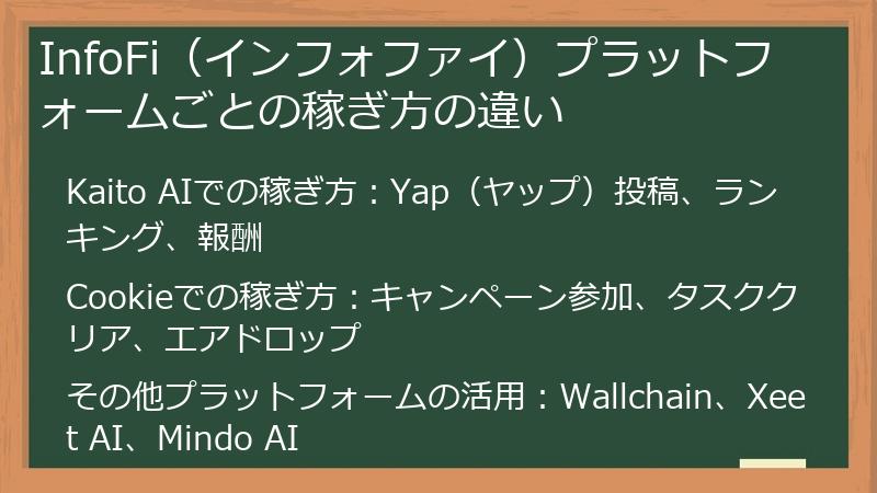 InfoFi（インフォファイ）プラットフォームごとの稼ぎ方の違い