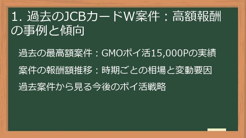 1. 過去のJCBカードW案件：高額報酬の事例と傾向