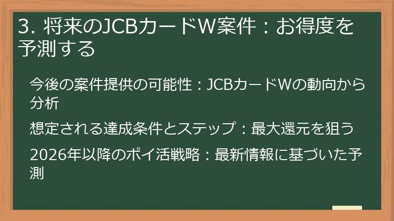 3. 将来のJCBカードW案件：お得度を予測する