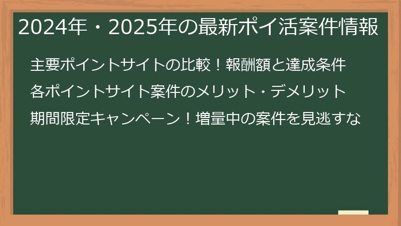 2024年・2025年の最新ポイ活案件情報