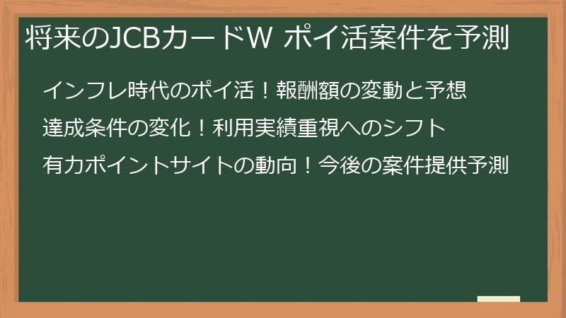 将来のJCBカードW ポイ活案件を予測