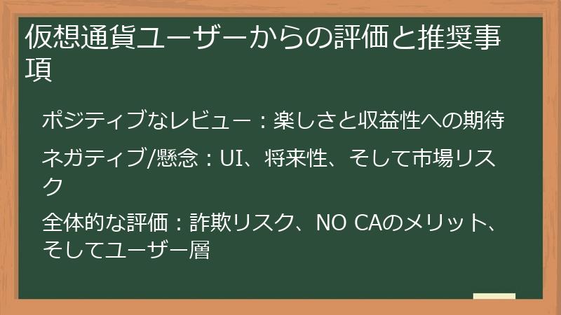 仮想通貨ユーザーからの評価と推奨事項