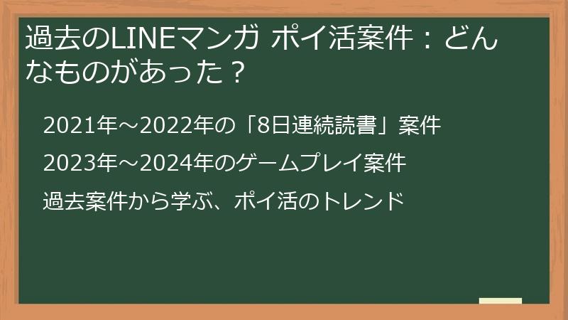過去のLINEマンガ ポイ活案件：どんなものがあった？