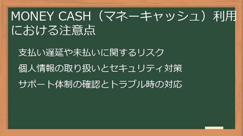 MONEY CASH（マネーキャッシュ）利用における注意点