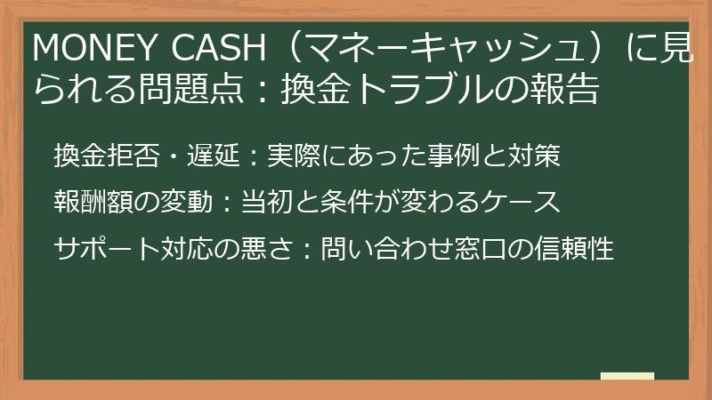 MONEY CASH（マネーキャッシュ）に見られる問題点：換金トラブルの報告