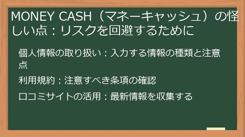 MONEY CASH（マネーキャッシュ）の怪しい点：リスクを回避するために