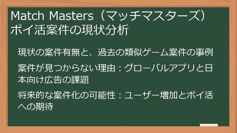 Match Masters（マッチマスターズ） ポイ活案件の現状分析