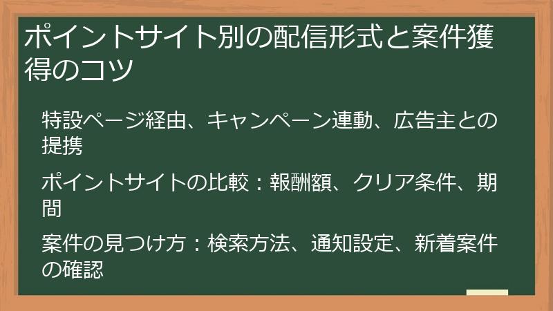 ポイントサイト別の配信形式と案件獲得のコツ