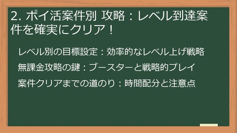 2. ポイ活案件別 攻略：レベル到達案件を確実にクリア！