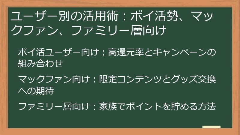 ユーザー別の活用術：ポイ活勢、マックファン、ファミリー層向け
