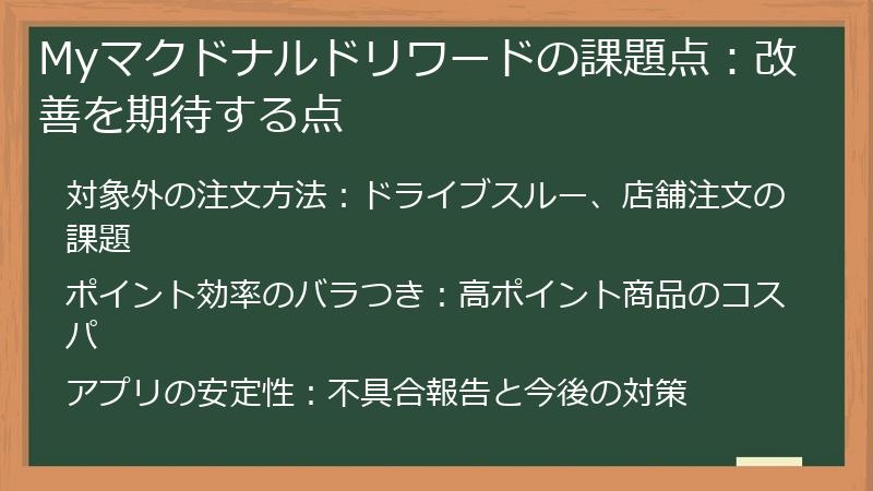 Myマクドナルドリワードの課題点：改善を期待する点