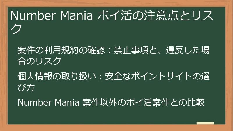 Number Mania ポイ活の注意点とリスク