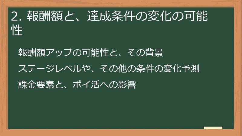 2. 報酬額と、達成条件の変化の可能性
