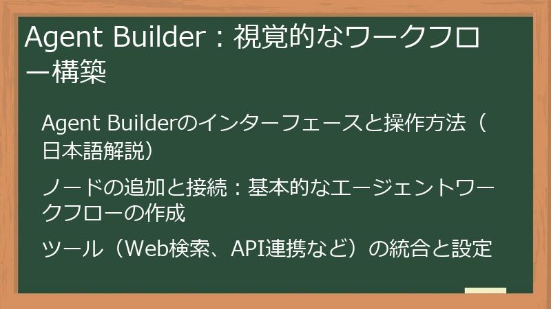 Agent Builder：視覚的なワークフロー構築