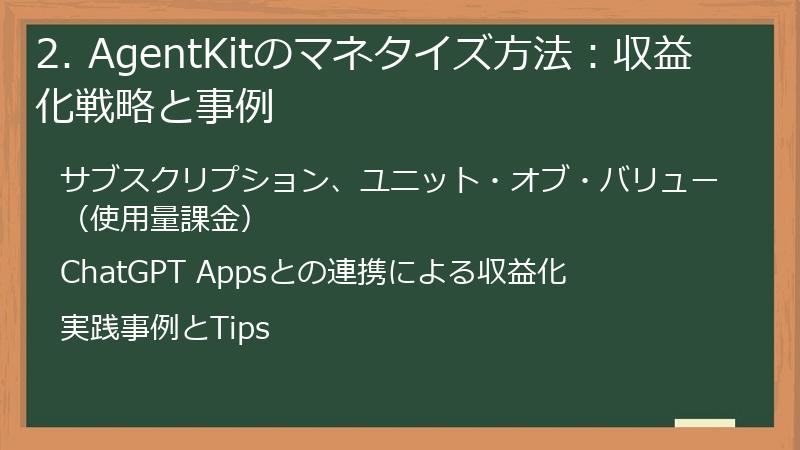 2. AgentKitのマネタイズ方法：収益化戦略と事例