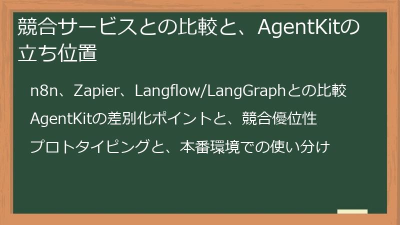 競合サービスとの比較と、AgentKitの立ち位置