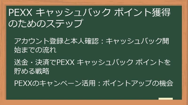 PEXX キャッシュバック ポイント獲得のためのステップ