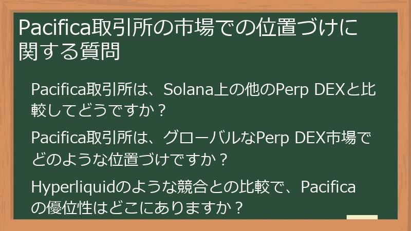 Pacifica取引所の市場での位置づけに関する質問