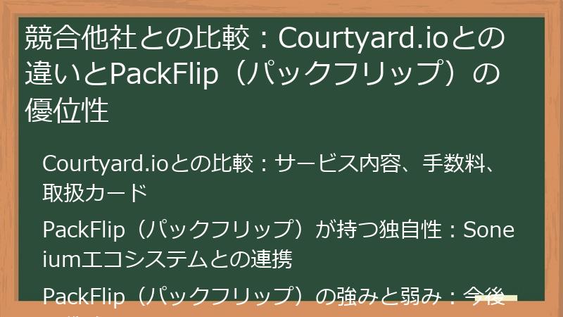 競合他社との比較：Courtyard.ioとの違いとPackFlip（パックフリップ）の優位性