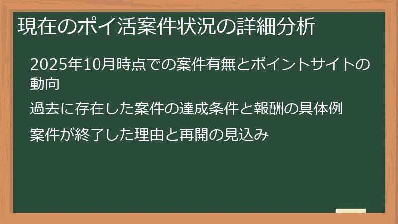 現在のポイ活案件状況の詳細分析