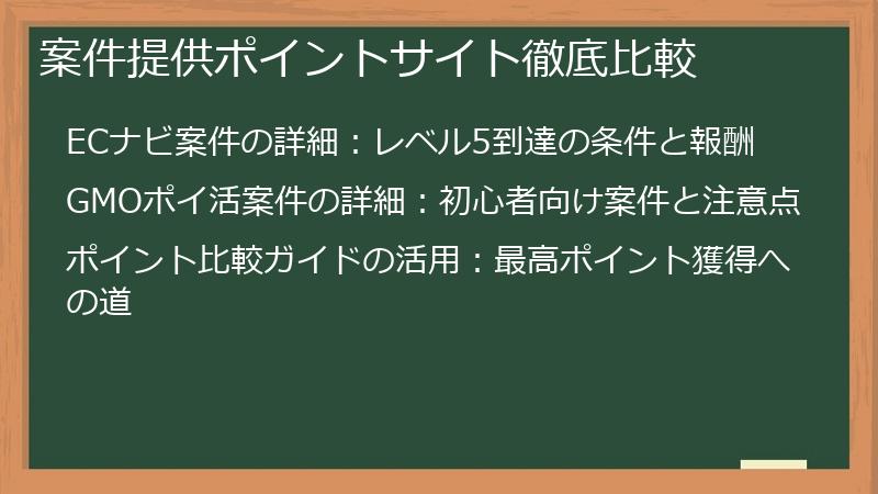 案件提供ポイントサイト徹底比較