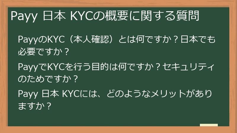 Payy 日本 KYCの概要に関する質問