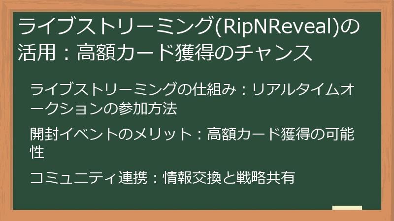 ライブストリーミング(RipNReveal)の活用：高額カード獲得のチャンス