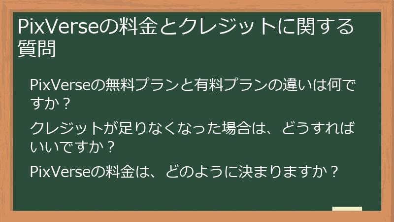 PixVerseの料金とクレジットに関する質問