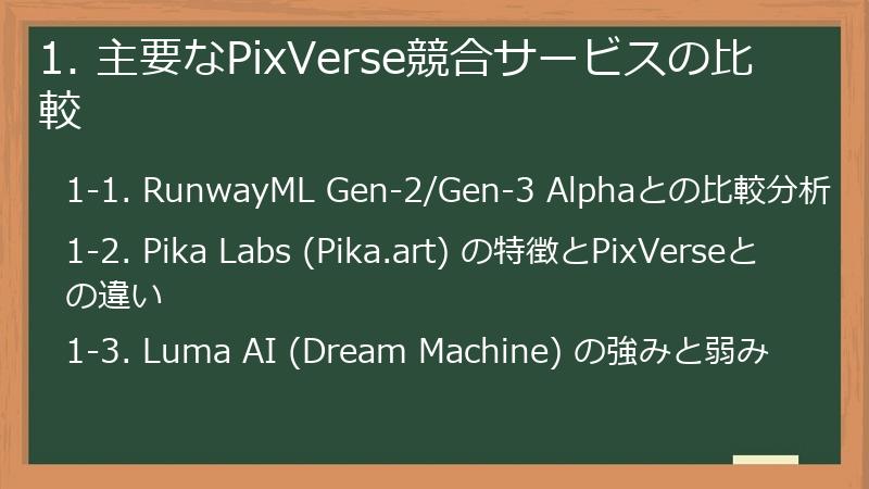 1. 主要なPixVerse競合サービスの比較