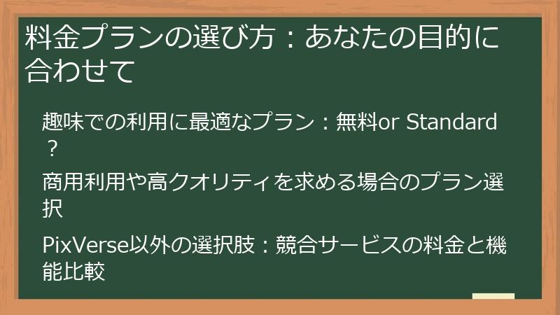 料金プランの選び方：あなたの目的に合わせて