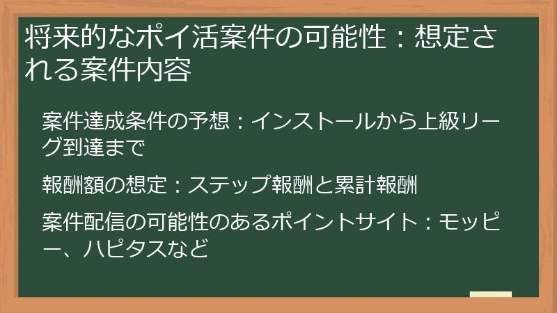 将来的なポイ活案件の可能性：想定される案件内容
