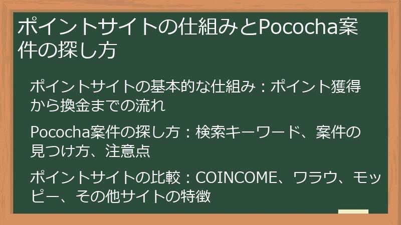 ポイントサイトの仕組みとPococha案件の探し方