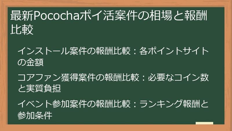 最新Pocochaポイ活案件の相場と報酬比較