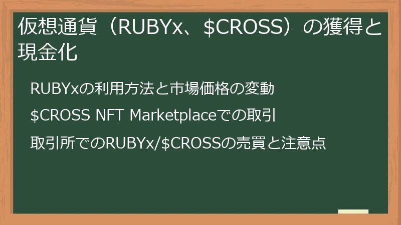 仮想通貨（RUBYx、$CROSS）の獲得と現金化