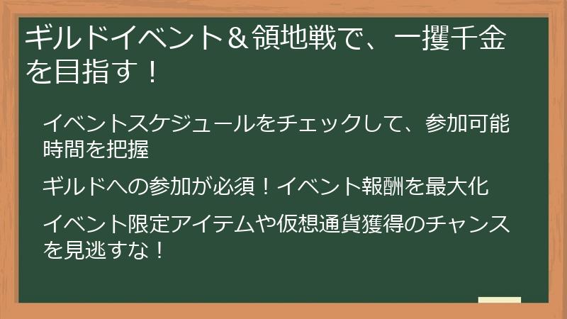 ギルドイベント＆領地戦で、一攫千金を目指す！