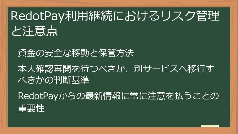RedotPay利用継続におけるリスク管理と注意点