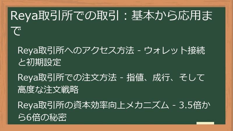 Reya取引所での取引：基本から応用まで