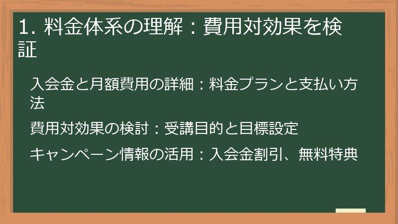 1. 料金体系の理解：費用対効果を検証