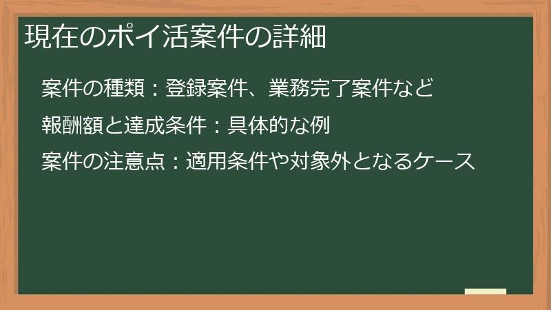 現在のポイ活案件の詳細