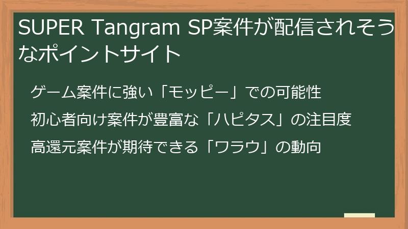 SUPER Tangram SP案件が配信されそうなポイントサイト