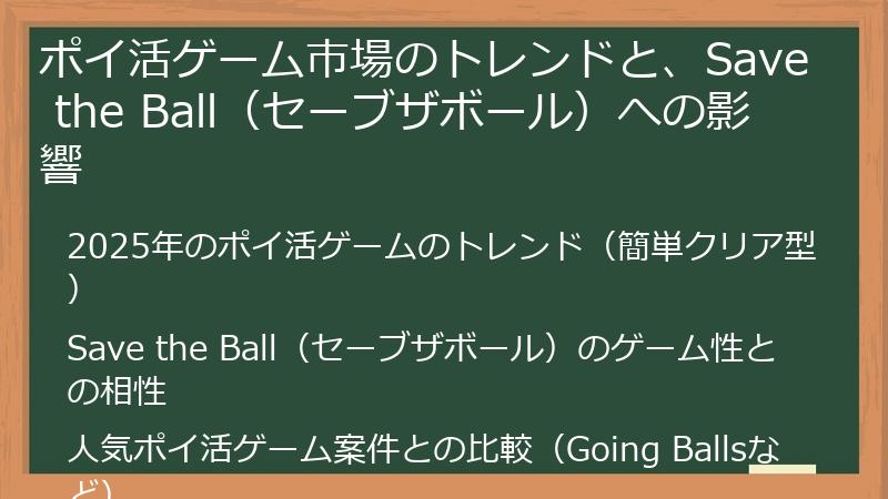 ポイ活ゲーム市場のトレンドと、Save the Ball（セーブザボール）への影響
