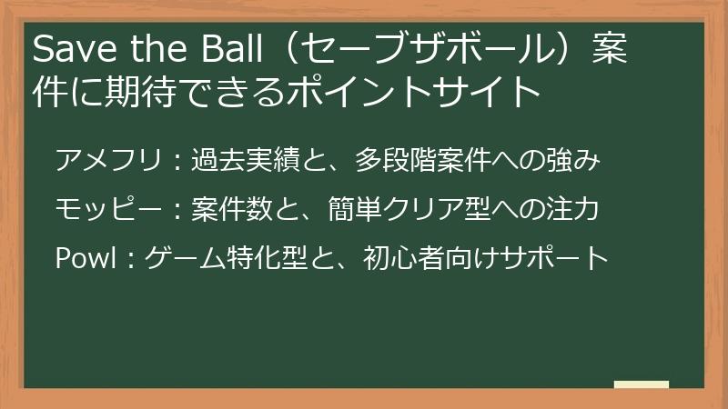 Save the Ball（セーブザボール）案件に期待できるポイントサイト