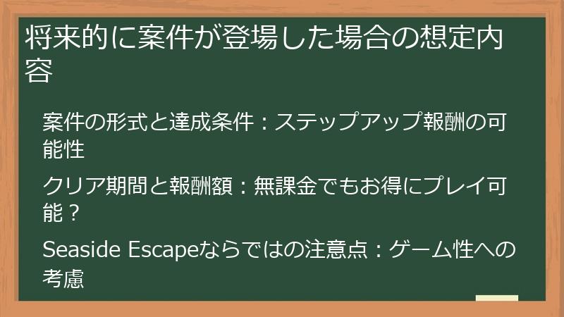 将来的に案件が登場した場合の想定内容