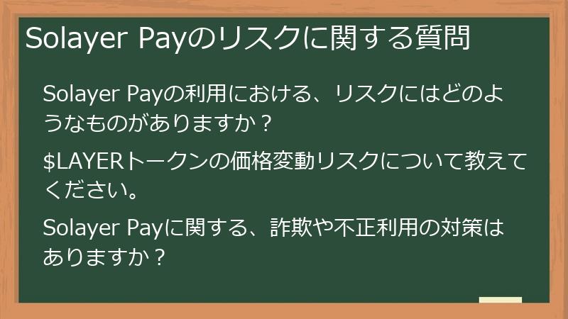 Solayer Payのリスクに関する質問