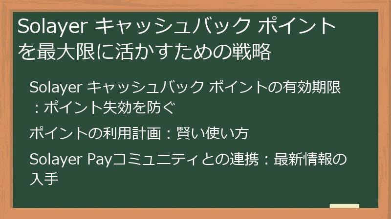 Solayer キャッシュバック ポイントを最大限に活かすための戦略