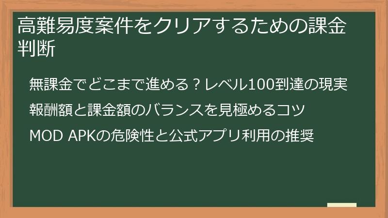 高難易度案件をクリアするための課金判断
