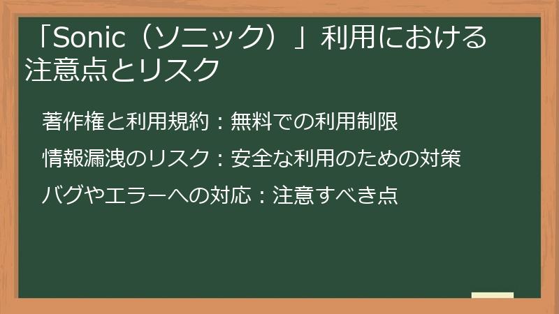 「Sonic（ソニック）」利用における注意点とリスク