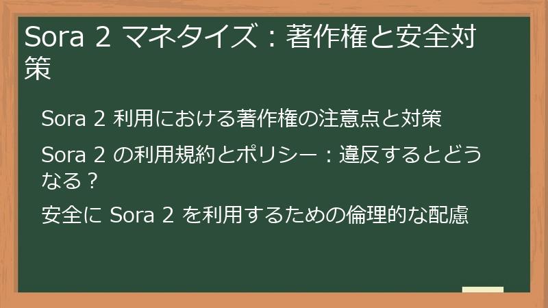 Sora 2 マネタイズ：著作権と安全対策