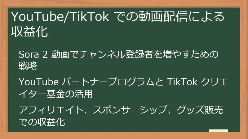 YouTube/TikTok での動画配信による収益化